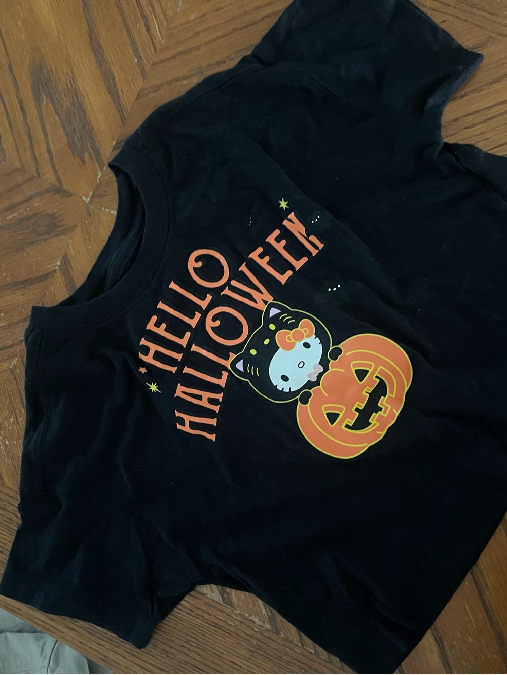 Old Navy Black Hello Kitty Halloween Tee with Orange Accents